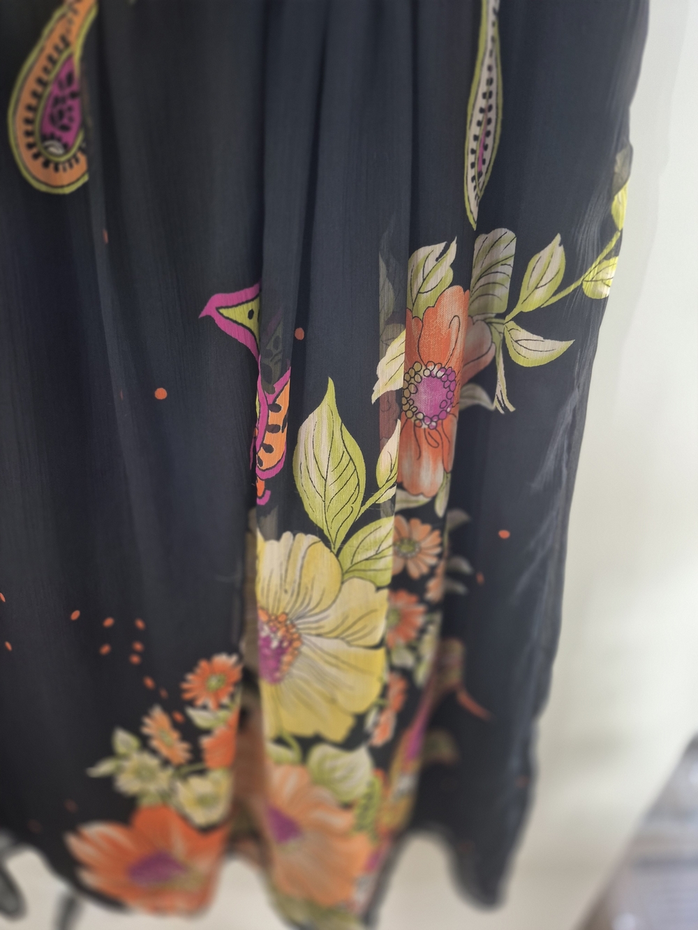 Papa XL Black Floral Boho Sleeveless Dress Tie Shoulder Empire Waist - Picture 3 of 8